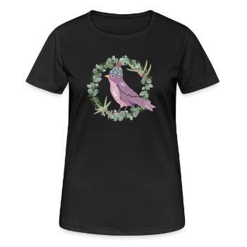Oiseau au gui et à l’eucalyptus dans l’ambiance hivernale - T-shirt respirant Femme - noir - Devant - AI Model Female 172 light (172cm)