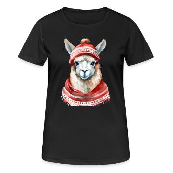 Llama with red winter hat and scarf - Women's Breathable T-Shirt - black - Front - AI Model Female 172 light (172cm)