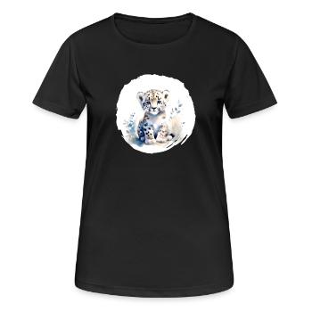 Schneeleopard Aquarell - Frauen T-Shirt atmungsaktiv - Schwarz - Vorne - AI Model Female 172 light (172cm)
