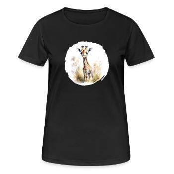 Aquarell Giraffe - Frauen T-Shirt atmungsaktiv - Schwarz - Vorne - AI Model Female 172 light (172cm)