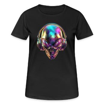 Chromatischer Alien-Kopf mit Kopfhörern - Frauen T-Shirt atmungsaktiv - Schwarz - Vorne - AI Model Female 172 light (172cm)