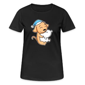 Dog with pillow and sleepy cap - Women's Breathable T-Shirt - black - Front - AI Model Female 172 light (172cm)