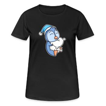 Pinguin mit Kissen und Schlafmütze - Frauen T-Shirt atmungsaktiv - Schwarz - Vorne - AI Model Female 172 light (172cm)