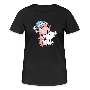 Schaf mit Kissen und Schlafmütze - Frauen T-Shirt atmungsaktiv - Schwarz - Vorne - AI Model Female 172 light (172cm)