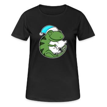 Cameleon mit Kissen und Schlafmütze - Frauen T-Shirt atmungsaktiv - Schwarz - Vorne - AI Model Female 172 light (172cm)
