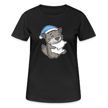 Sleeping Tired - Cat with Pillow and Sleepy Cap - Women's Breathable T-Shirt - black - Front - AI Model Female 172 light (172cm)