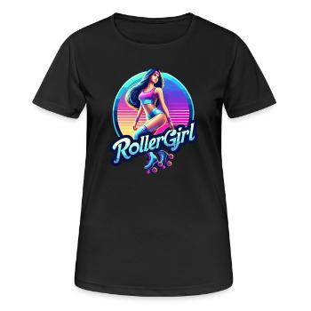 Vibrant Retro Roller Girl Illustration - Women's Breathable T-Shirt - black - Front - AI Model Female 172 light (172cm)