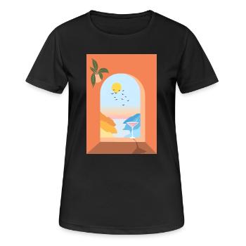 View from the window on holiday - Women's Breathable T-Shirt - black - Front - AI Model Female 172 light (172cm)