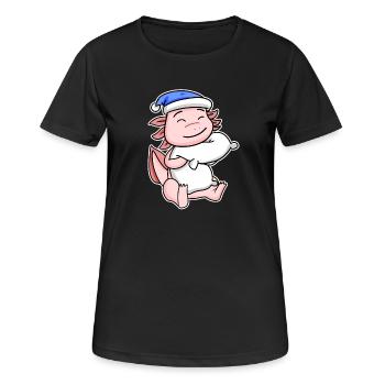 Axolotl avec oreiller et bonnet endormi - T-shirt respirant Femme - noir - Devant - AI Model Female 172 light (172cm)