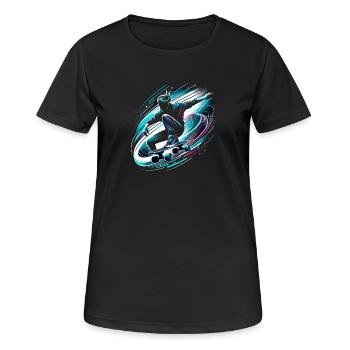 Longboarder auf Skateboard oder Longboard - Frauen T-Shirt atmungsaktiv - Schwarz - Vorne - AI Model Female 172 light (172cm)