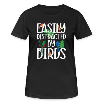 Leicht von Vögeln abgelenkt - Frauen T-Shirt atmungsaktiv - Schwarz - Vorne - AI Model Female 172 light (172cm)