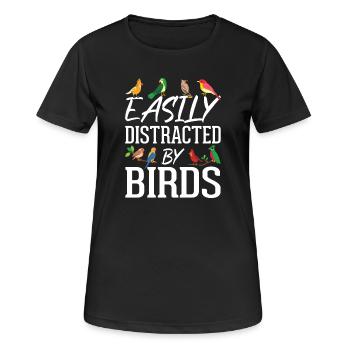 Leicht von Vögeln abgelenkt - Frauen T-Shirt atmungsaktiv - Schwarz - Vorne - AI Model Female 172 light (172cm)