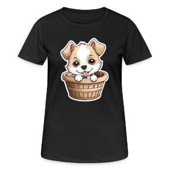 Chien mignon dans un panier pour chien - T-shirt respirant Femme - noir - Devant - AI Model Female 172 light (172cm)