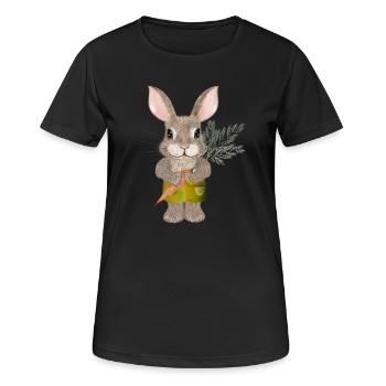 putziges Kaninchen mit Karotte und Shorts - Frauen T-Shirt atmungsaktiv - Schwarz - Vorne - AI Model Female 172 light (172cm)