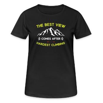 Berge - Die beste Aussicht kommt nach härtester Härte - Frauen T-Shirt atmungsaktiv - Schwarz - Vorne - AI Model Female 172 light (172cm)