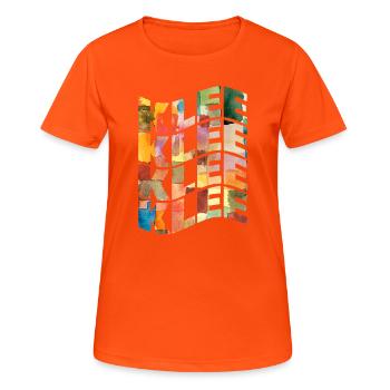 Paul Klee T-Shirt mit Text-Welleneffekt - Frauen T-Shirt atmungsaktiv - Neonorange - Vorne - AI Model Female 172 dark (172cm)