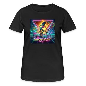 Neon Rush - Girl cycling 80s style poster - Women's Breathable T-Shirt - black - Front - AI Model Female 172 light (172cm)