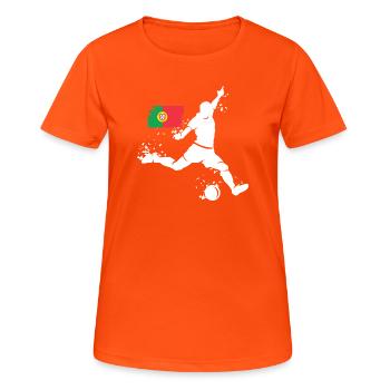 Fußball Spieler Explosion Portugal EM 2024 Symbol - Frauen T-Shirt atmungsaktiv - Neonorange - Vorne - AI Model Female 172 dark (172cm)