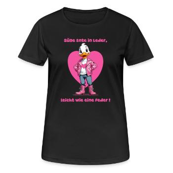 Cute duck in leather - Women's Breathable T-Shirt - black - Front - AI Model Female 172 light (172cm)