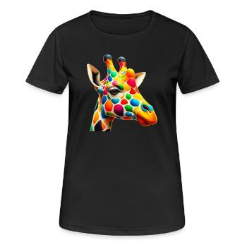 Girafe colorée et peinte comme Arlequin - T-shirt respirant Femme - noir - Devant - AI Model Female 172 light (172cm)