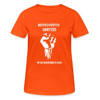 Introverts United - Frauen T-Shirt atmungsaktiv - Neonorange - Vorne - AI Model Female 172 dark (172cm)