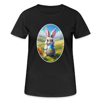 Lapin de Pâques avec oeuf, ovale - T-shirt respirant Femme - noir - Devant - AI Model Female 172 light (172cm)