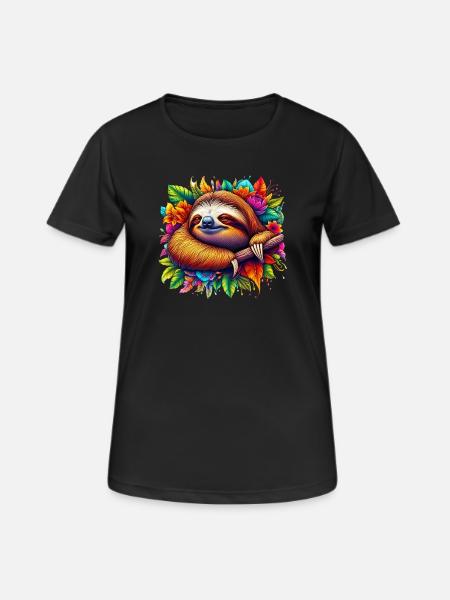 Faultier - Frauen T-Shirt atmungsaktiv - Schwarz