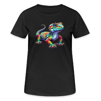 Gecko - Frauen T-Shirt atmungsaktiv - Schwarz - Vorne - AI Model Female 172 light (172cm)