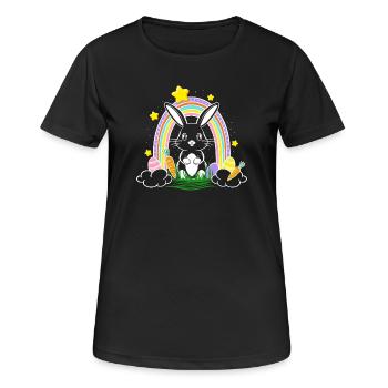 Lapin de Pâques avec arc-en-ciel et œufs de Pâques - T-shirt respirant Femme - noir - Devant - AI Model Female 172 light (172cm)