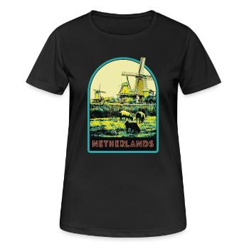 Landschaftlich reizvolle Reise, Windmühlen der Niederlande - Frauen T-Shirt atmungsaktiv - Schwarz - Vorne - AI Model Female 172 light (172cm)