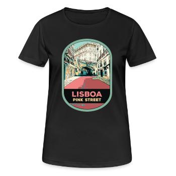 Illustration Rue Rose, Cais do Sodré - Women's Breathable T-Shirt - black - Front - AI Model Female 172 light (172cm)