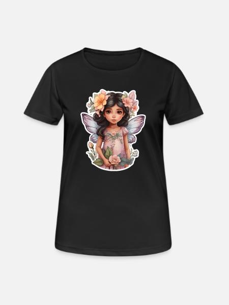 Kleine Fee mit Blumen - Frauen T-Shirt atmungsaktiv - Schwarz