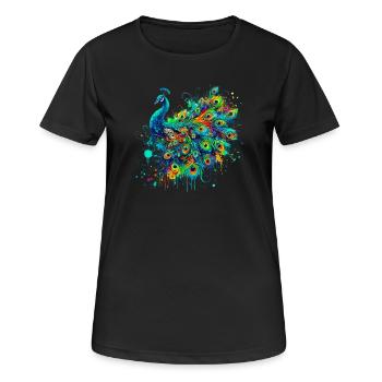 Pfau - Frauen T-Shirt atmungsaktiv - Schwarz - Vorne - AI Model Female 172 light (172cm)