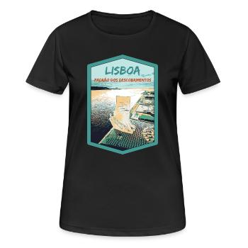 Denkmal für die Entdeckungen, Belém, Lissabon - Frauen T-Shirt atmungsaktiv - Schwarz - Vorne - AI Model Female 172 light (172cm)