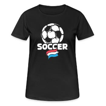 Niederlande Soccer Ball Flagge Fußballteam icon - Frauen T-Shirt atmungsaktiv - Schwarz - Vorne - AI Model Female 172 light (172cm)