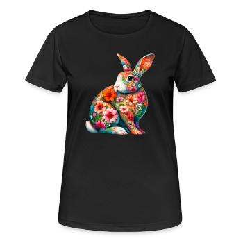Rabbit decorated with flowers - Women's Breathable T-Shirt - black - Front - AI Model Female 172 light (172cm)