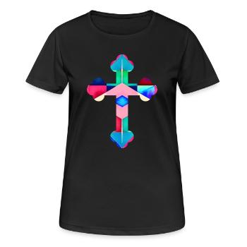 Buntes Kreuz T-Shirt Kreuz cross cruz croix - Frauen T-Shirt atmungsaktiv - Schwarz - Vorne - AI Model Female 172 light (172cm)