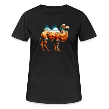 Kamel - Frauen T-Shirt atmungsaktiv - Schwarz - Vorne - AI Model Female 172 light (172cm)