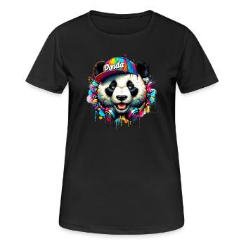 Panda DJ Deejay mit Kopfhörern hört Musik - Frauen T-Shirt atmungsaktiv - Schwarz - Vorne - AI Model Female 172 light (172cm)