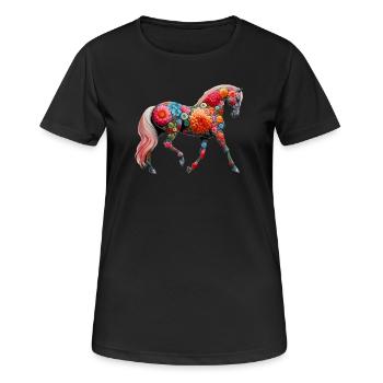 Pferd mit Blumen geschmückt - Frauen T-Shirt atmungsaktiv - Schwarz - Vorne - AI Model Female 172 light (172cm)
