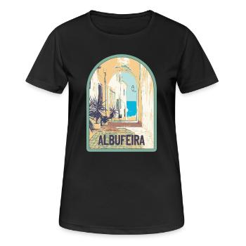 Malerische Straße in der Altstadt von Albufeira - Frauen T-Shirt atmungsaktiv - Schwarz - Vorne - AI Model Female 172 light (172cm)