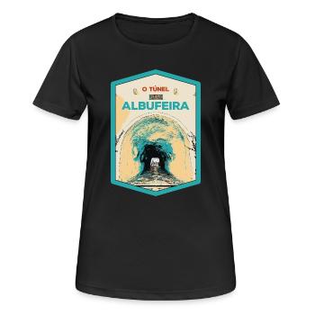 Illustration des Tunnels zum Strand von Albufeira - Frauen T-Shirt atmungsaktiv - Schwarz - Vorne - AI Model Female 172 light (172cm)