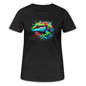 Gecko - Frauen T-Shirt atmungsaktiv - Schwarz - Vorne - AI Model Female 172 light (172cm)