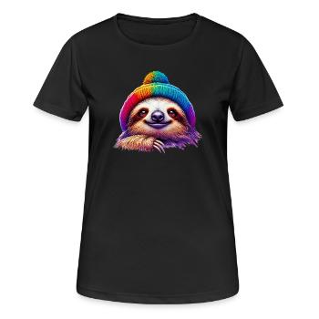 Paresseux avec bonnet de laine - T-shirt respirant Femme - noir - Devant - AI Model Female 172 light (172cm)