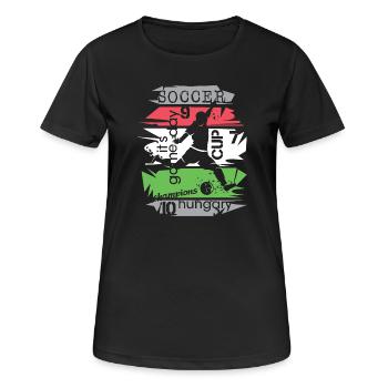 Fußball Ungarn Turnier Collage Torschuss Symbol - Frauen T-Shirt atmungsaktiv - Schwarz - Vorne - AI Model Female 172 light (172cm)