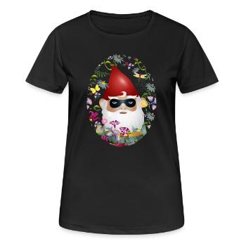 Garden gnome with mask incognito in flower garden - Women's Breathable T-Shirt - black - Front - AI Model Female 172 light (172cm)