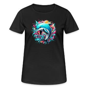 Delfin - Frauen T-Shirt atmungsaktiv - Schwarz - Vorne - AI Model Female 172 light (172cm)