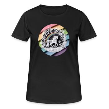 Niedliches Einhorn Regenbogen Scherenschnitt - Frauen T-Shirt atmungsaktiv - Schwarz - Vorne - AI Model Female 172 light (172cm)