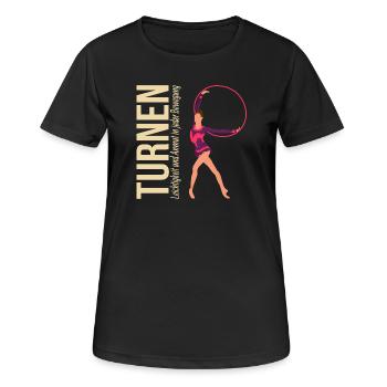 Turnen: Leichtigkeit und Anmut in jeder Bewegung - Frauen T-Shirt atmungsaktiv - Schwarz - Vorne - AI Model Female 172 light (172cm)