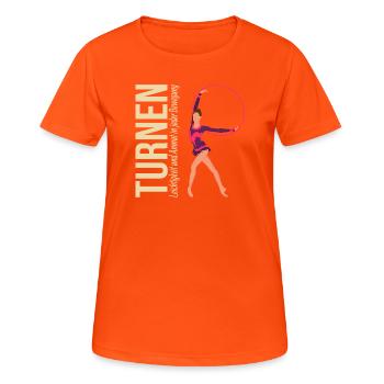Turnen: Leichtigkeit und Anmut in jeder Bewegung - Frauen T-Shirt atmungsaktiv - Neonorange - Vorne - AI Model Female 172 dark (172cm)